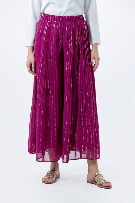 Pleated Wide-Leg Palazzo Pants with Metallic Detailing