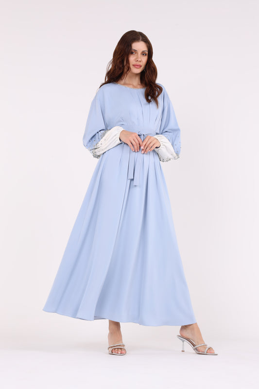 2443019-Embelished Sleeves Solid Maxi Dress