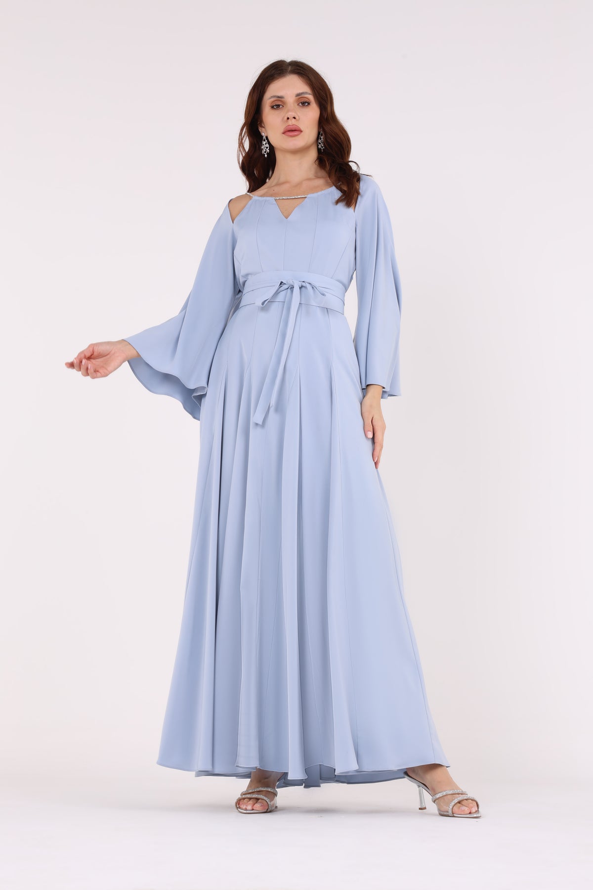 2443020-Off-Shoulder Cut Blue Maxi Dress