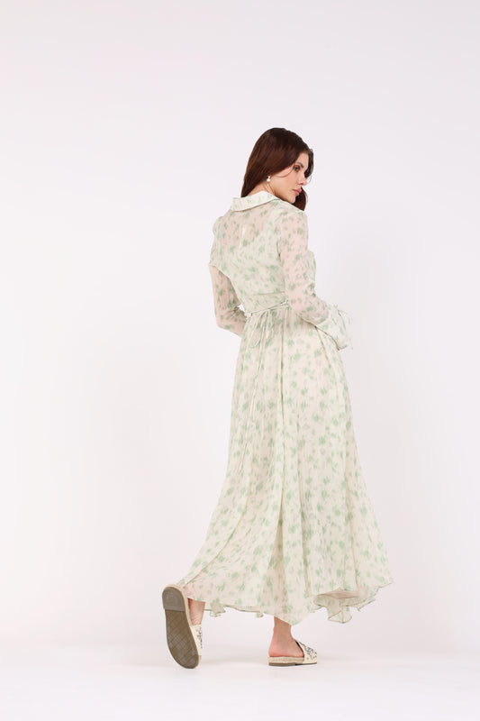 2406195-Green Floral Print Maxi Dress