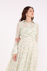 2406195-Green Floral Print Maxi Dress