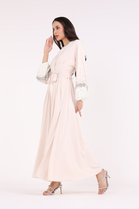 2443019-Embellished Sleeves Solid Maxi Dress