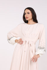 2443019-Embellished Sleeves Solid Maxi Dress