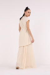 2406130-Mermaid Cut Solid Top With Pleated Loose Maxi Dress