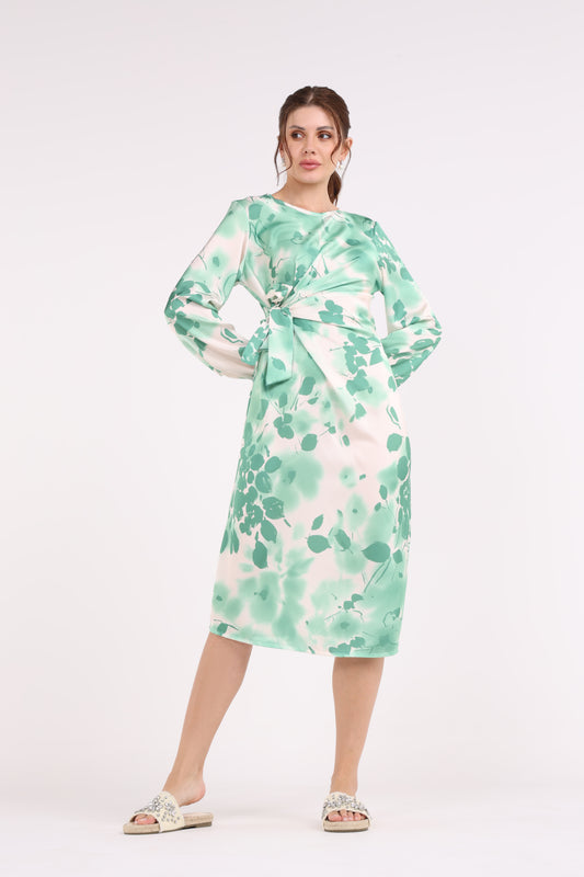 Leaves Printed Wrap Dress