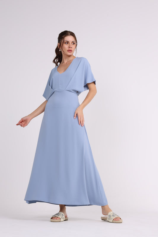 2406181-Solid Overlapped Sleeves Maxi Dress