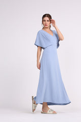 2406181-Solid Overlapped Sleeves Maxi Dress