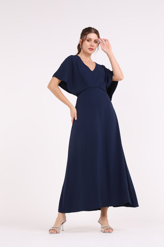 2406181-Solid Overlapped Sleeves Maxi Dress