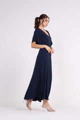 2406181-Solid Overlapped Sleeves Maxi Dress