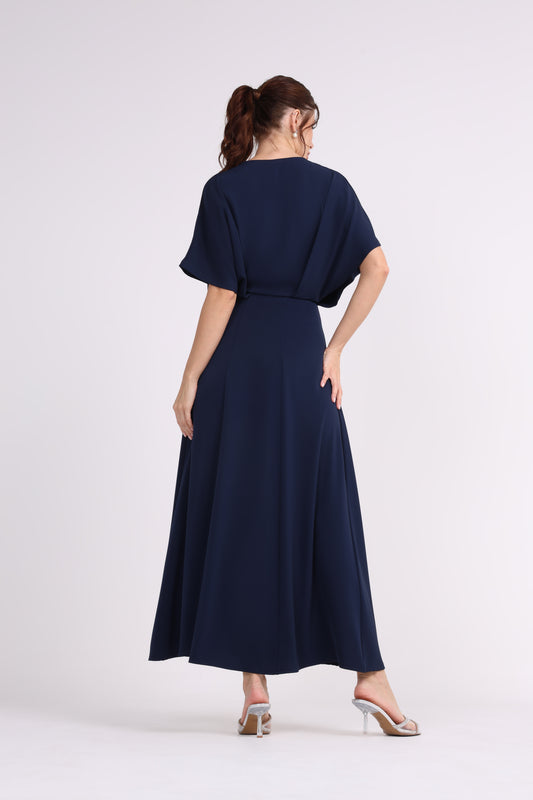 2406181-Solid Overlapped Sleeves Maxi Dress