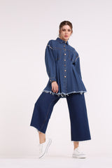 Tight Waist Line Denim Shirt