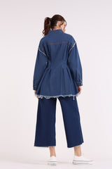 Tight Waist Line Denim Shirt