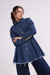 Tight Waist Line Denim Shirt