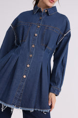 Tight Waist Line Denim Shirt