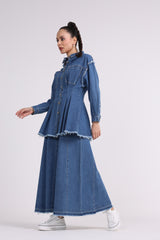 Tight Waist Line Denim Shirt