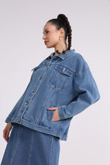 Back Printed Loose Fit Denim Jacket