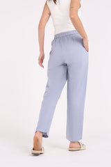 Elastic Waist Straight Leg Solid Trouser