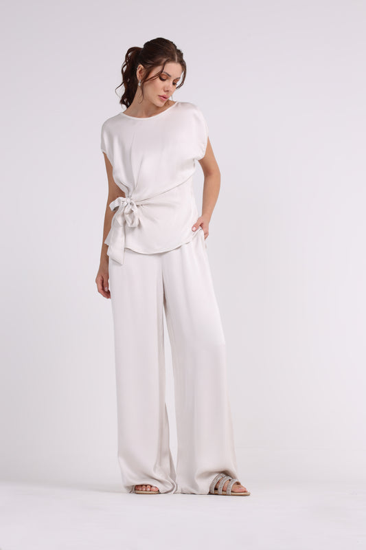 High Waisted Solid Wide Leg Trouser