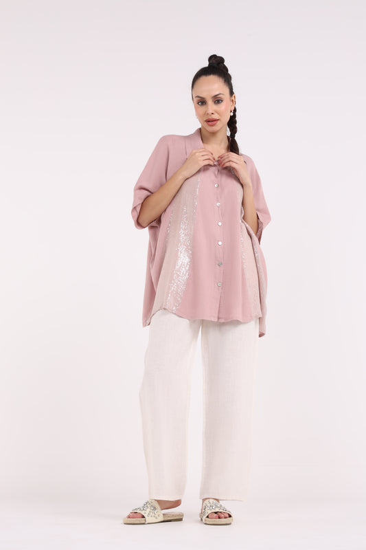 Shine Embellishment Buttoned Solid Shirt