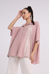 Shine Embellishment Buttoned Solid Shirt