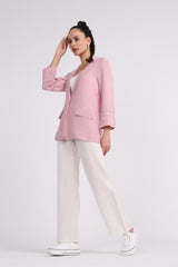 Wide V-Neck Pocket Solid Blazer