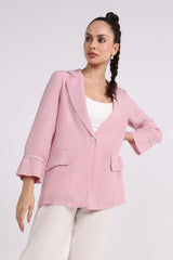 Wide V-Neck Pocket Solid Blazer