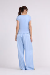 High Waisted Solid Wide Leg Trouser