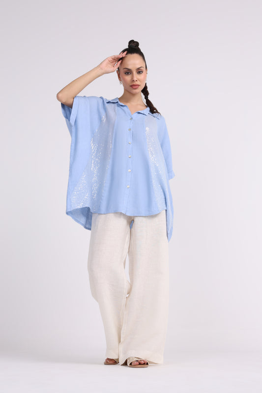 Shine Embellishment Buttoned Solid Shirt