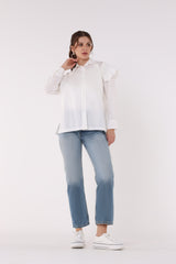 Ruffled Patch Shoulder Solid Shirt