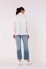 Ruffled Patch Shoulder Solid Shirt