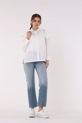 Ruffled Patch Shoulder Solid Shirt