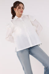 Ruffled Patch Shoulder Solid Shirt