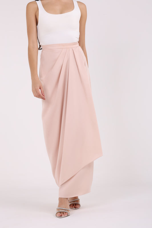 Pleated Waist Maxi Solid Skirt