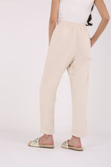 Elastic Waist Straight Leg Solid Trouser