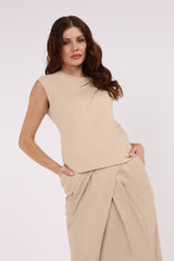 Pleated Embellished Shoulder Solid Top