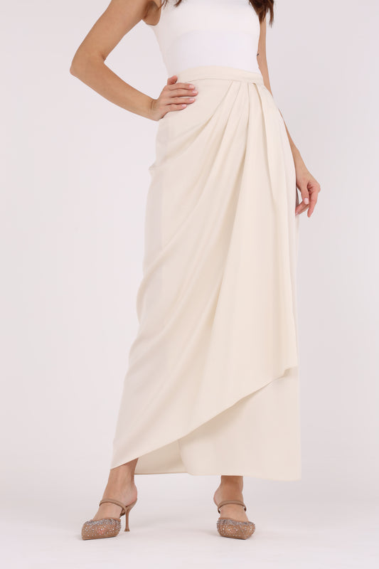 Pleated Waist Maxi Solid Skirt