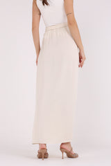 Pleated Waist Maxi Solid Skirt