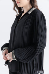 Elegance Redefined: Embellished Pleated Sleeve Shirt