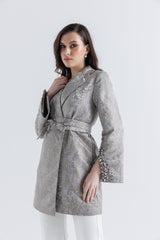 Luxe Brocade Belted Jacket – Elegance Redefined