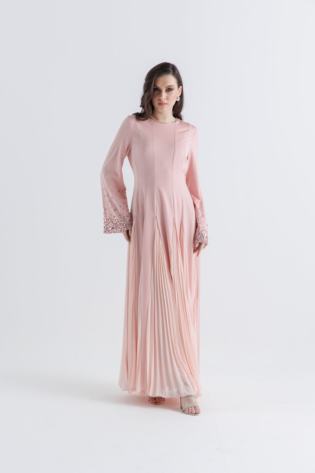 Embellished Pleated Flare Maxi Dress