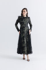 Exquisite Floral Lace Maxi Dress with Intricate Embellishments