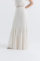 Embellished Waist Pleated Maxi Skirt