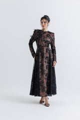 Exquisite Floral Lace Maxi Dress with Intricate Embellishments