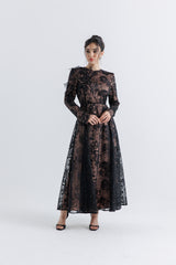 Exquisite Floral Lace Maxi Dress with Intricate Embellishments