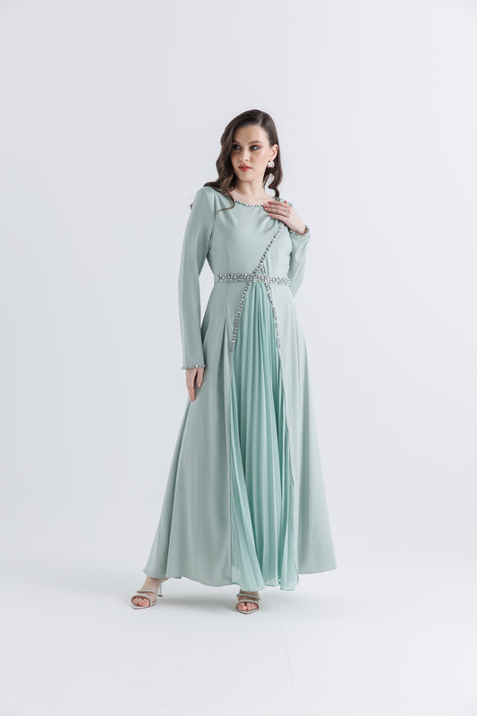 Embellished Pleated Maxi Gown – Elegant Evening & Occasion Wear