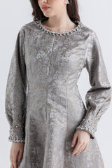 Elegant Brocade A-Line Dress with Embellished Details