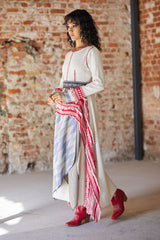 Bohemian-Inspired Embroidered Dress with Layered Wrap Skirt