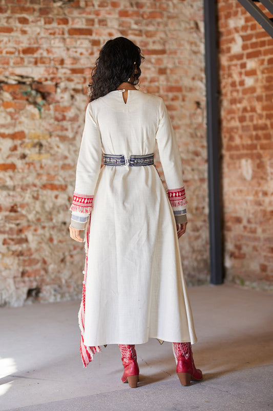 Bohemian-Inspired Embroidered Dress with Layered Wrap Skirt