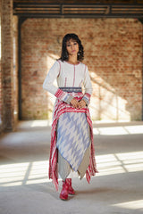 Bohemian-Inspired Embroidered Dress with Layered Wrap Skirt