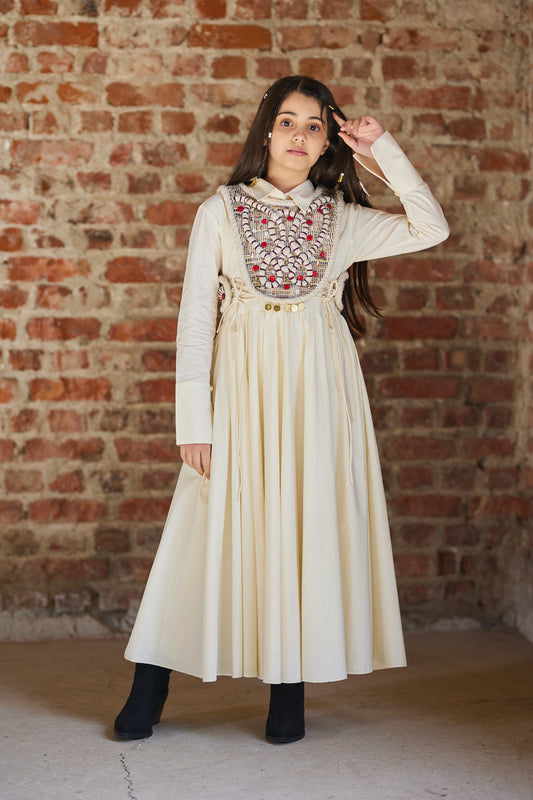 Elegant Girls' Long Dress with Embroidered Vest